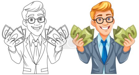 Ilustración de Joven hombre de negocios con ilustración de dinero - Imagen libre de derechos