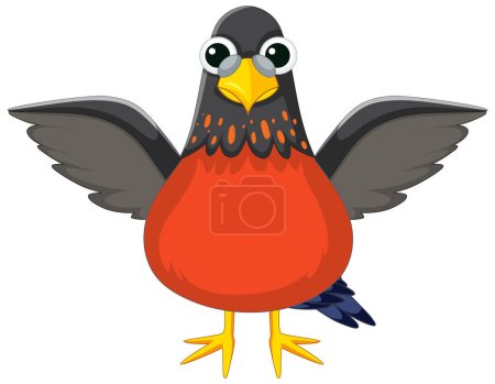 Téléchargez les illustrations : Un personnage d'oiseau mignon debout et déployant ses ailes - en licence libre de droit