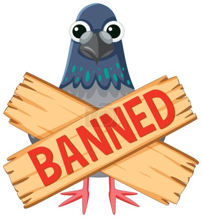 Téléchargez les illustrations : Adorable oiseau pigeon debout avec croix en bois interdite - en licence libre de droit