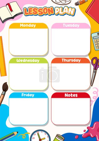 Ilustración de Un plan de lección semanal conveniente y personalizable con plantilla de nota - Imagen libre de derechos