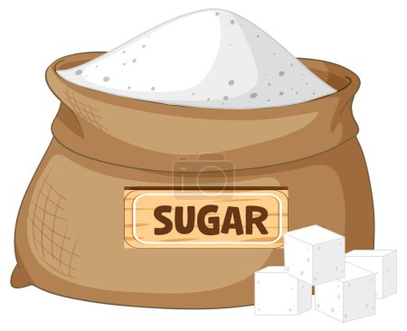 Ilustración de Ilustración de azúcar en un saco con un cartel de madera adjunto - Imagen libre de derechos