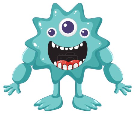 Téléchargez les illustrations : Un monstre extraterrestre bleu mignon et pointu avec trois yeux - en licence libre de droit