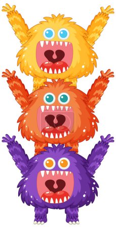 Ilustración de Un alegre grupo de monstruos alienígenas y sus amigos en una ilustración de dibujos animados - Imagen libre de derechos