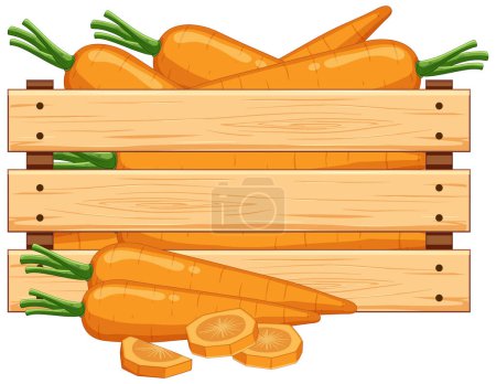 Téléchargez les illustrations : Illustration vectorielle isolée d'une caisse en bois remplie de carottes - en licence libre de droit