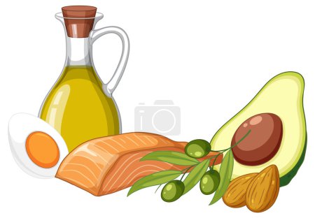 Téléchargez les illustrations : Illustration d'une sélection variée d'aliments riches en vitamine E - en licence libre de droit