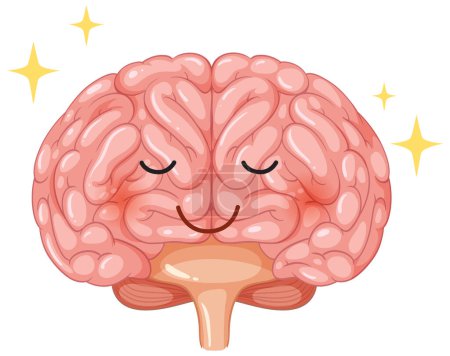 Téléchargez les illustrations : Une illustration colorée de dessin animé représentant l'anatomie d'un cerveau heureux - en licence libre de droit