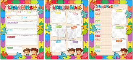 Ilustración de Un conjunto de bloc de notas de papel con un vibrante tema de rompecabezas para la planificación de la lección - Imagen libre de derechos