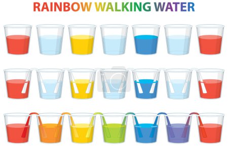 Illustration for Colorful vector illustration of a science experiment with walking water - Royalty Free Image