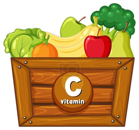 Illustration for Vector cartoon illustration of food containing Vitamin C - Royalty Free Image