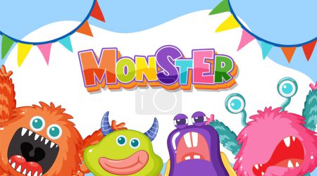 Ilustración de Un grupo de adorables monstruos alienígenas en un marco de dibujos animados - Imagen libre de derechos