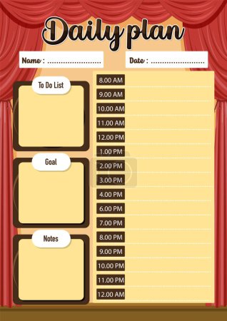 Illustration for A vector cartoon illustration of a daily plan and schedule divided by hour - Royalty Free Image