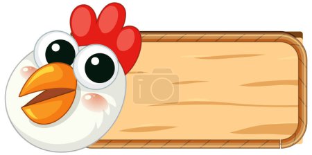 Illustration for A vector cartoon illustration of a chicken head on a wooden frame banner - Royalty Free Image