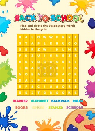 Illustration for A fun and educational word search puzzle game template with an arts theme - Royalty Free Image