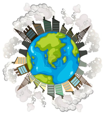 Illustration for A vector cartoon illustration of Earth surrounded by smoke and polluted air - Royalty Free Image
