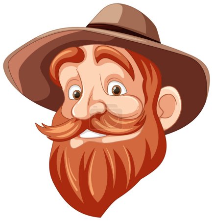 Illustration for A vector cartoon illustration of an old man with a unique facial hair style - Royalty Free Image