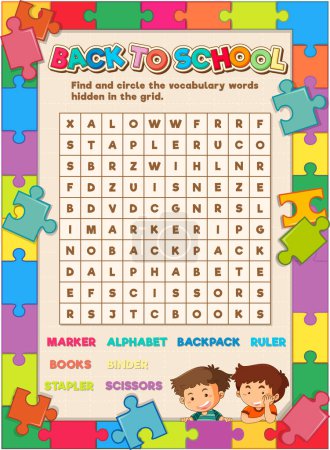 Illustration for Engage in a fun and educational word search puzzle game to learn English - Royalty Free Image