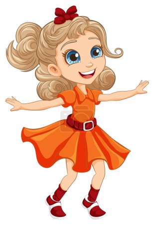Illustration for A joyful girl dancing in a lively cartoon style - Royalty Free Image