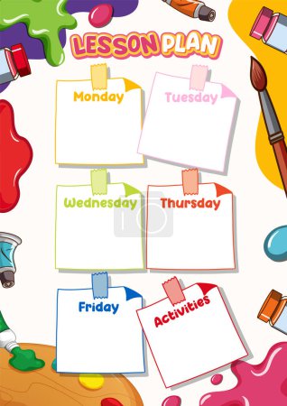 Illustration for A printable weekly lesson plan with a colourful art theme - Royalty Free Image
