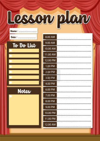 Illustration for A vector cartoon illustration of a lesson plan schedule divided by hour - Royalty Free Image