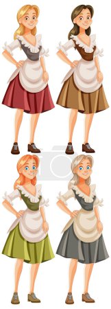 Illustration for An elegant European woman in a charming cartoon illustration - Royalty Free Image