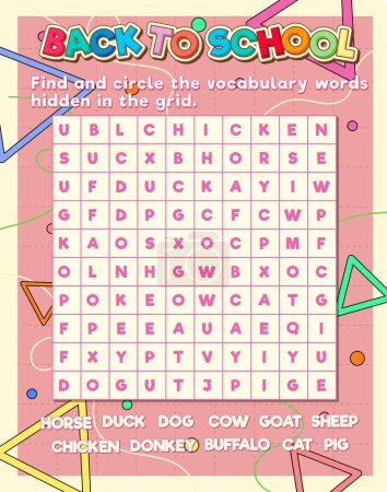 Illustration for A fun and educational game template for learning English through word search puzzles - Royalty Free Image