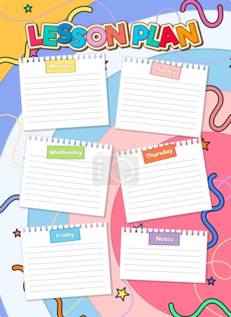 Ilustración de Un bloc de notas de papel con un plan de lecciones semanal de día diferente - Imagen libre de derechos