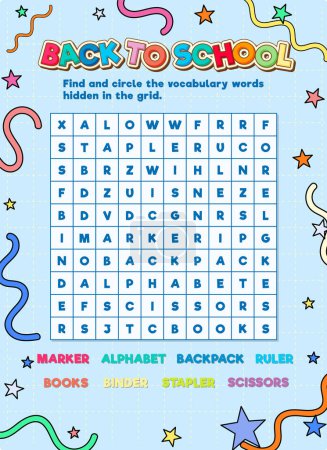 Illustration for A fun and educational game template to learn English through word search puzzles - Royalty Free Image