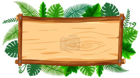 Téléchargez les illustrations : Illustration vectorielle colorée de plantes tropicales sur un cadre de bannière en bois - en licence libre de droit