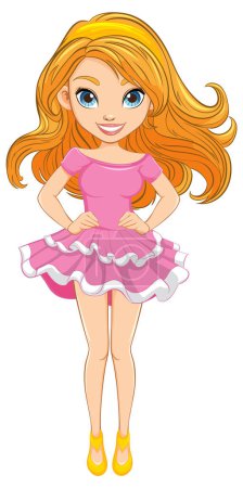 Illustration for A stunning female character with flowing hair wearing a stylish mini dress - Royalty Free Image
