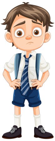 Illustration for Vector cartoon illustration of a bored boy student in school uniform - Royalty Free Image