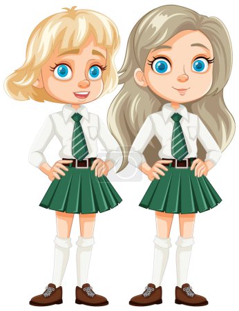 Illustration for Illustration of two adorable students in school uniform - Royalty Free Image