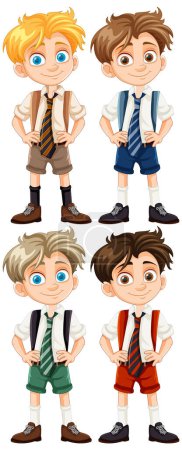 Illustration for Vector cartoon illustration of adorable boys in uniforms - Royalty Free Image