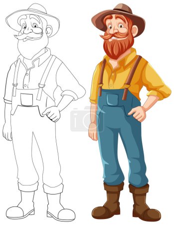 Illustration for Vector cartoon illustration of an old farmer man with a beard and mustache - Royalty Free Image