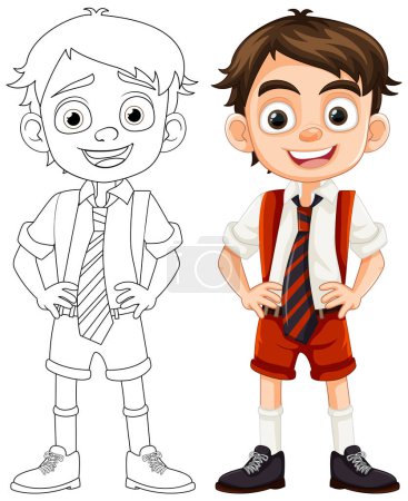 Ilustración de Un alegre personaje de dibujos animados de un niño estudiante en uniforme escolar - Imagen libre de derechos