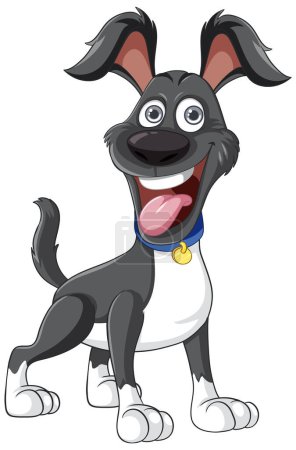 Téléchargez les illustrations : Un personnage de dessin animé joyeux d'un chien mignon avec une queue remuante - en licence libre de droit