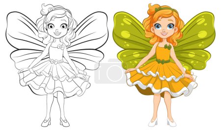 Ilustración de Una linda princesa de hadas en un vestido de fiesta para colorear - Imagen libre de derechos