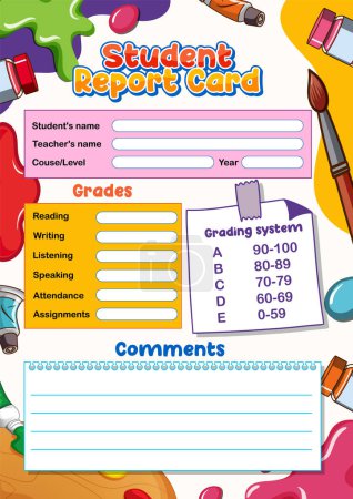Illustration for Printable vector illustration of a teacher-themed report card - Royalty Free Image