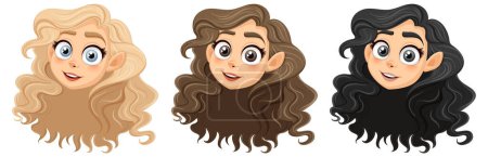 Illustration for An adorable vector illustration of a stunning teenage girl with large eyes and flowing hair - Royalty Free Image
