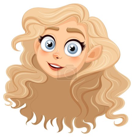 Téléchargez les illustrations : Une superbe illustration de dessin animé d'une adolescente avec de longs cheveux blonds et de grands yeux expressifs - en licence libre de droit