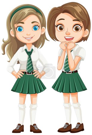 Illustration for Illustration of two adorable students in school uniforms - Royalty Free Image
