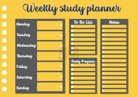 Illustration for A vector cartoon illustration of a yellow weekly study plan divided by hour - Royalty Free Image