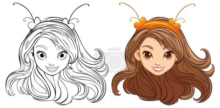 Illustration for Vector cartoon illustration of a stunning woman with elaborate hair accessories - Royalty Free Image