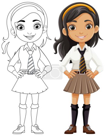 Illustration for Beautiful girl student with black long hair, standing and smiling - Royalty Free Image