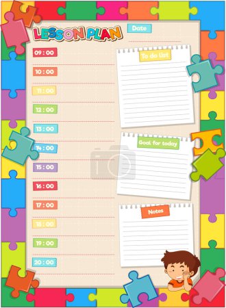 Illustration for A vibrant puzzle-themed notepad with hourly divisions for daily planning - Royalty Free Image