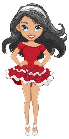 Illustration for A stunning cartoon character with flowing hair and a stylish mini dress - Royalty Free Image