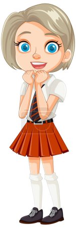 Illustration for Cute girl student with short hair stands and smiles - Royalty Free Image