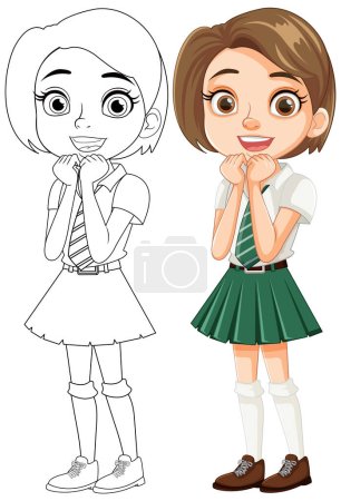 Illustration for Cute girl with short brown hair standing and smiling - Royalty Free Image