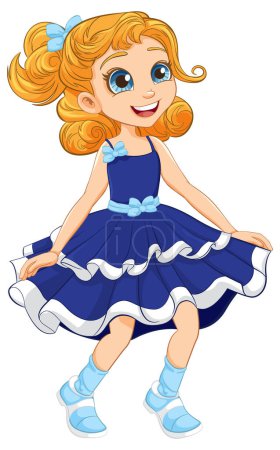 Téléchargez les illustrations : Un personnage de dessin animé féminin joyeux dansant avec bonheur dans une illustration vectorielle - en licence libre de droit