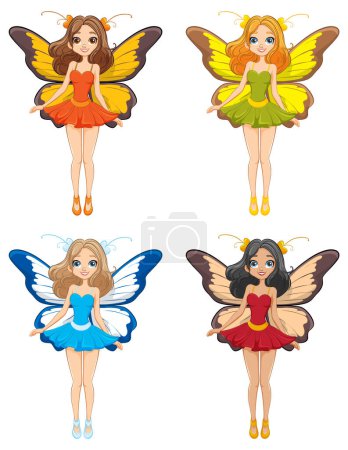 Ilustración de Ilustración vectorial de hadas adorables con alas de mariposa volando - Imagen libre de derechos