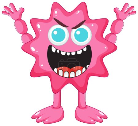 Ilustración de Un animado personaje de dibujos animados vectoriales de un monstruo alienígena rosa con características puntiagudas y una boca abierta - Imagen libre de derechos